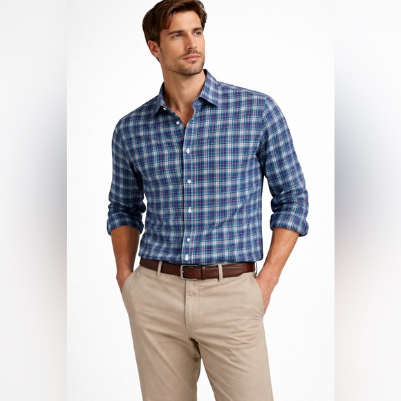 Faherty Blue Pink‎ Plaid Button Down Shirt Men’s Casual Coastal Luxe Soft Cotton